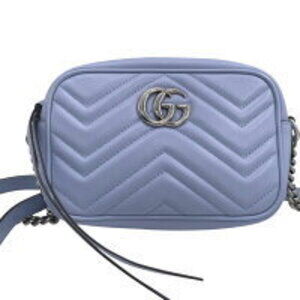 GUCCI GG Marmont Shoulder Bag Messenger Blue Chain Leather KS